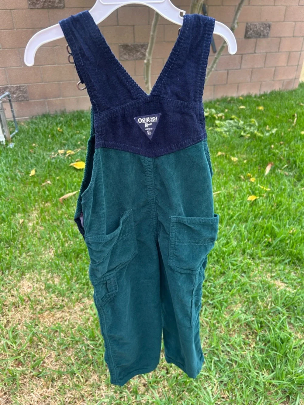 OshKosh B'gosh Green Corduroy Overalls with Navy Pocket